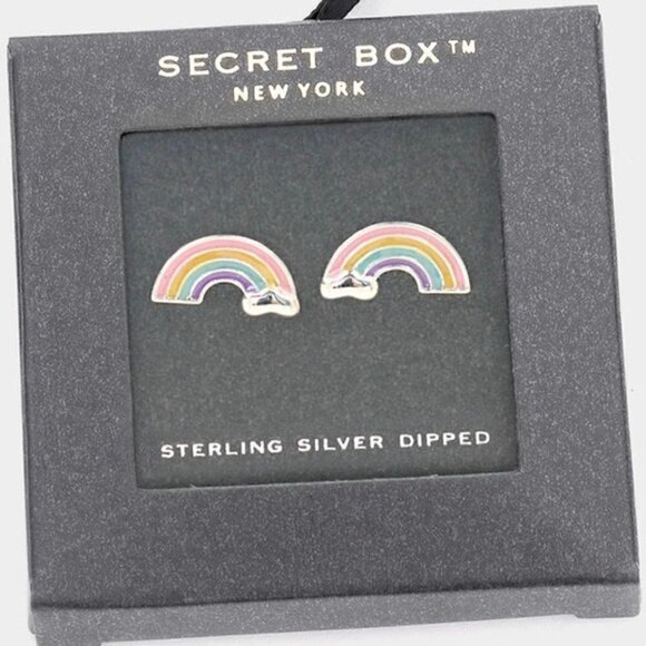 STERLING SILVER RAINBOW STUD EARRINGS - Picture 1 of 1